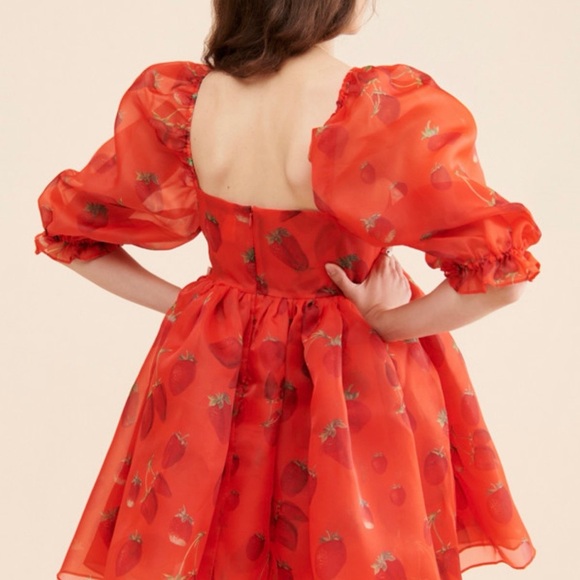 Selkie Red Strawberry Print Mini Dress - Picture 2 of 3